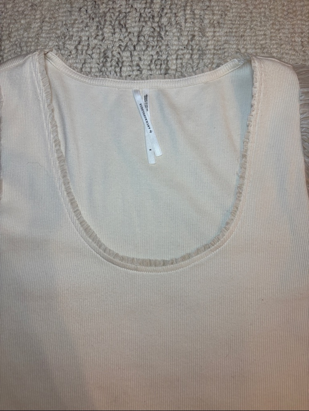 Anthropologie Cream Knit Crop Top with Sheer Ruffle Puff Sleeves NWOT - Picture 9 of 13